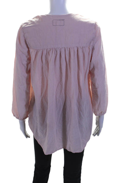 Current/Elliott Women's V-Neck Long Sleeves Cotton Blouse Light Pink Size 1