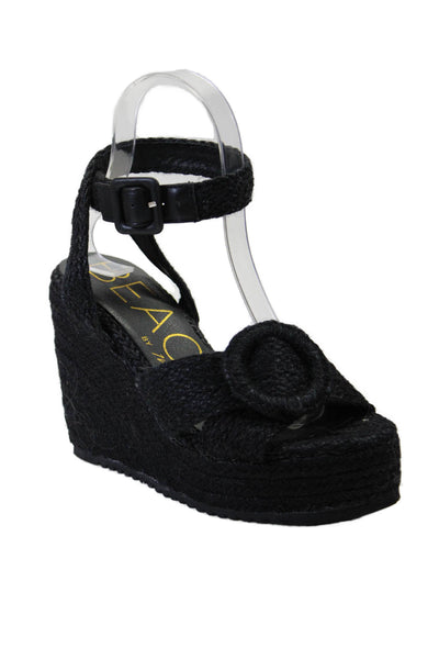 Beach By Matisse Women's Ankle Wrap Wedge Espadrille Sandals Black Size 6