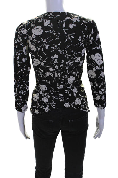 Lauren Ralph Lauren Women's V-Neck 3/4 Sleeves Wrap Floral Blouse Black Size S