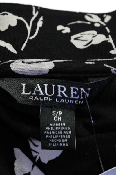 Lauren Ralph Lauren Women's V-Neck 3/4 Sleeves Wrap Floral Blouse Black Size S