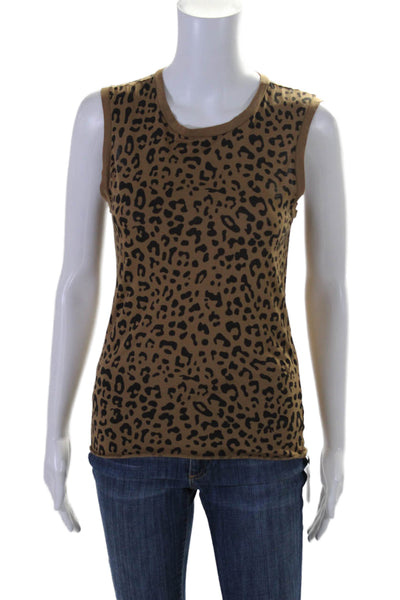 Nili Lotan Womens Animal Print Tank Top Brown Black Cotton Size Extra Small