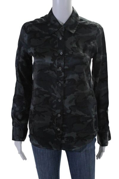 Equipment Femme Womens Camouflage Print Button Down Shirt Black Size Extra Small