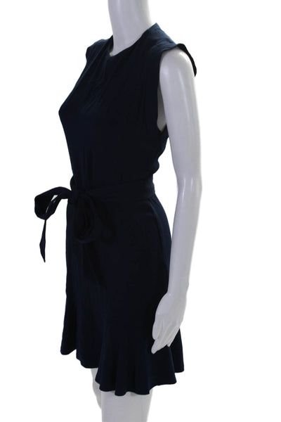 Sandro Womens Sleeveless Knee Length Belted A Line Dress Navy Blue Size 1