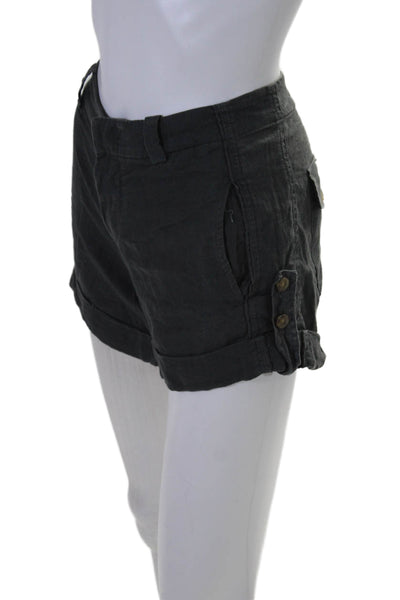 Vince Womens Linen Mid Rise Button Up Cuffed Shorts Anthracite Gray Size 2