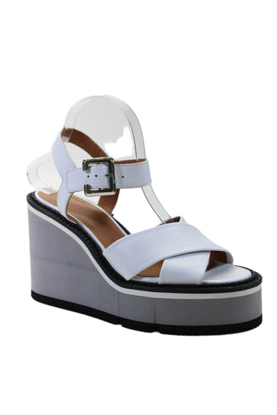 Clergerie Womens Ankle Strap Open Toe Platform Heels Leather White Size 8.5