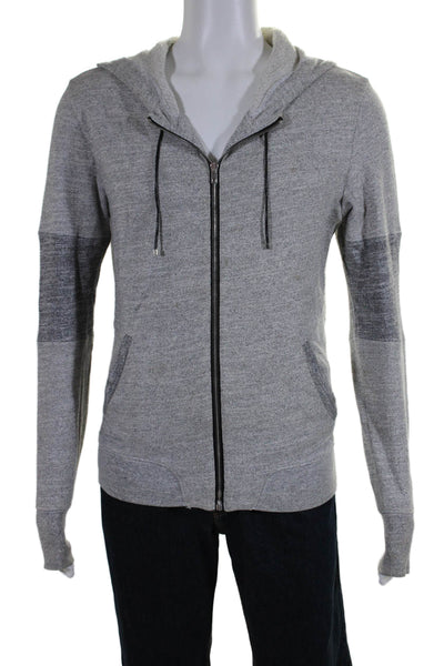 IRO Mens Cotton Two Pocket Stretch Hem Long Sleeve Zip Up Hoodie Gray Size 1