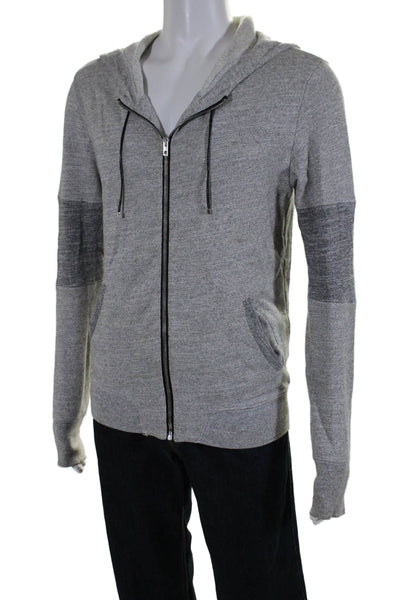 IRO Mens Cotton Two Pocket Stretch Hem Long Sleeve Zip Up Hoodie Gray Size 1