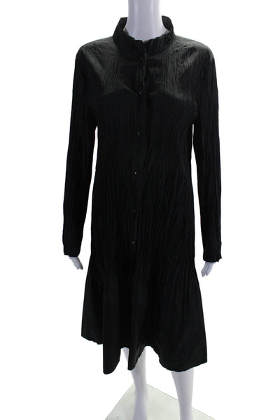 Designer Womens Long Sleeve Pleated Long Rain Jacket Black Size Medium