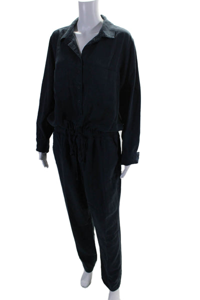 Bella Dahl Womens Long Sleeve Front Pocket Waist Tie Jumpsuit Blue Medium