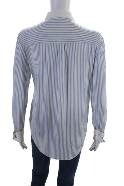 Theory Womens Long Sleeve Striped Button Down Stretch Blouse White Blue Size S