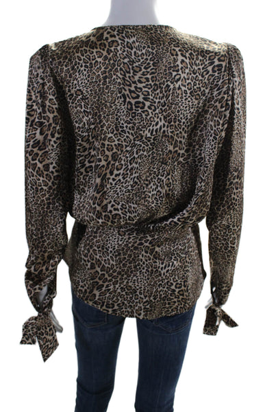 Ronny Kobo Womens Leopard Print V Neck Long Sleeve Blouse Brown Size S