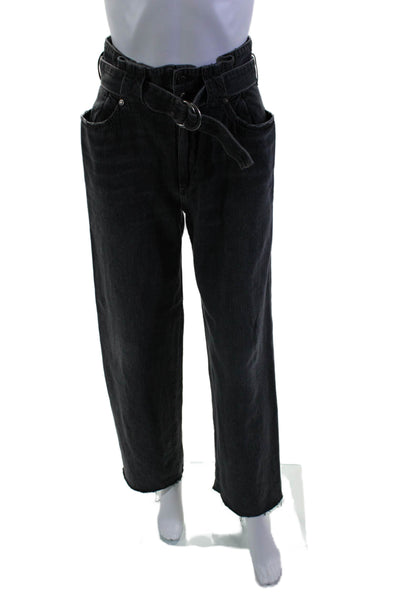 Atelier Womens Cotton Denim High Rise Straight Leg Paperbag Jeans Black Size 24