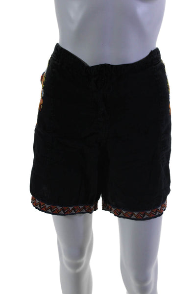 JW Los Angeles Womens Linen Black Floral Embroidered High Waisted Shorts SizeXXL