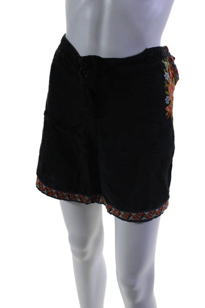 JW Los Angeles Womens Linen Black Floral Embroidered High Waisted Shorts SizeXXL