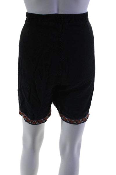 JW Los Angeles Womens Linen Black Floral Embroidered High Waisted Shorts SizeXXL