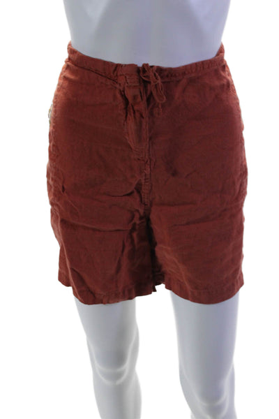 JW Los Angeles Womens Linen Rust Floral Embroidered High Waisted Shorts Size XXL