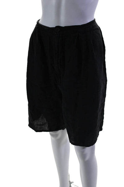 Flax Womens Linen Solid Black High Waisted Casual Shorts Size L