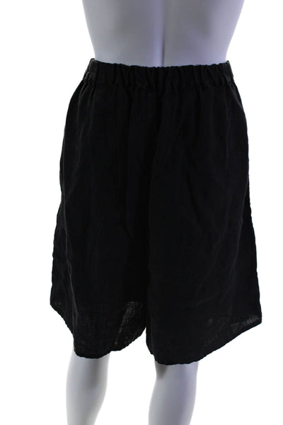 Flax Womens Linen Solid Black High Waisted Casual Shorts Size L