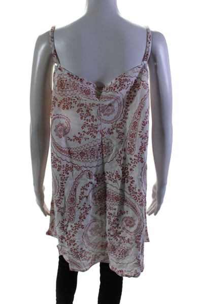 Flax Womens Linen White Red Floral Scoop Neck Sleeveless Tank Top Size L