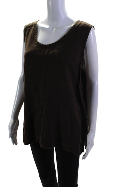 Flax Womens Linen Dark Brown Scoop Neck Sleeveless Tank Top Size L