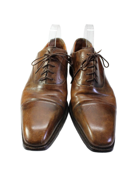 Santoni Mens Lace Up Square Cap Toe Oxfords Brown Leather Size 10