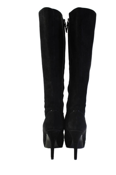 Louis Vuitton Womens Side Zip Stilted Cap Toe Knee High Boots Black Suede 37