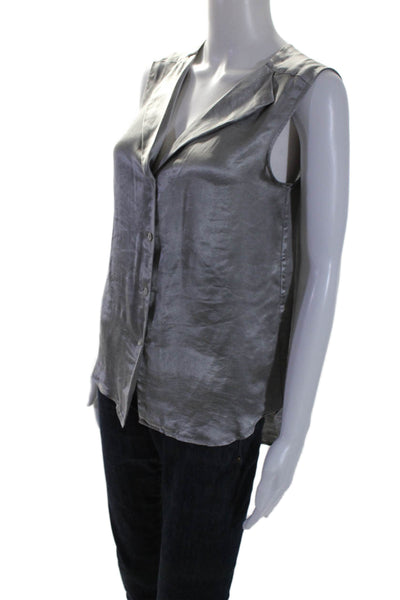 Theory Women's Round Neck Sleeveless Button Down Shirt Silver Size S