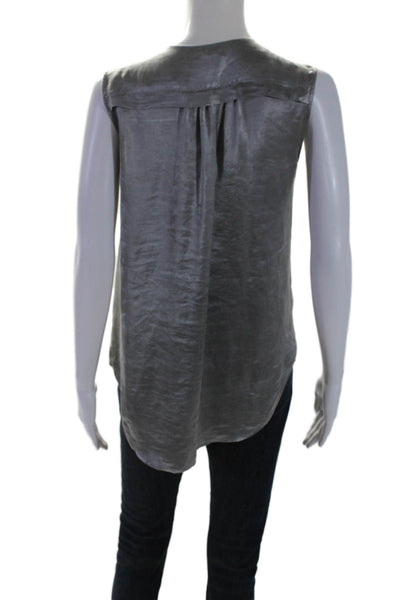 Theory Women's Round Neck Sleeveless Button Down Shirt Silver Size S