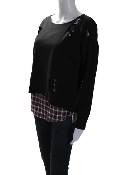 Generation Love Womens Plaid Long Sleeves Sweatshirt Black Red Size Medium