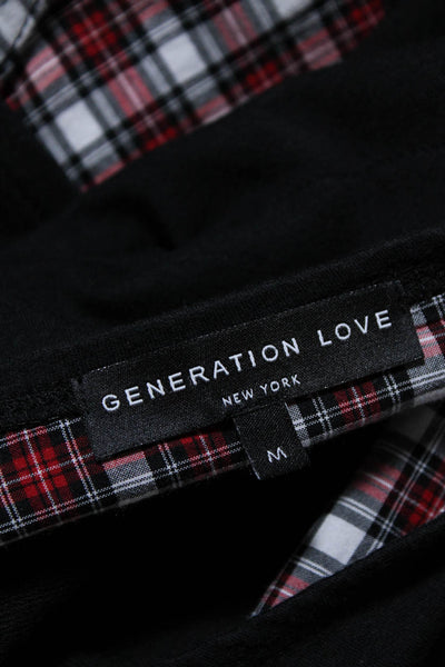 Generation Love Womens Plaid Long Sleeves Sweatshirt Black Red Size Medium