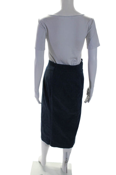 Akris Womens Blue Dark Wash Buckle Front Slit Lined Midi Pencil Skirt Size 6