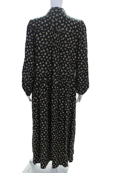 Lost + Wander Womens Floral Print Collared Button Long Sleeve Dress Black Size M