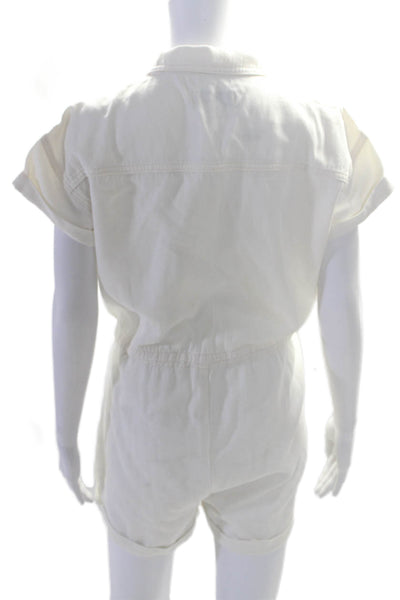 Etica Women's Short Sleeves Cinch Waist Pockets Shorts Romper White Size XS