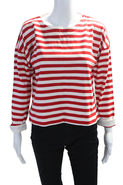 COS Women's Crewneck Long Sleeves Slit Hem Red Striped Blouse Size XS