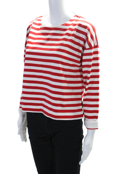 COS Women's Crewneck Long Sleeves Slit Hem Red Striped Blouse Size XS