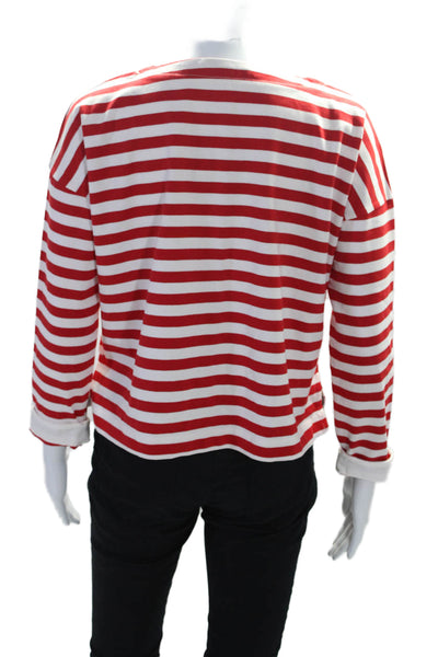 COS Women's Crewneck Long Sleeves Slit Hem Red Striped Blouse Size XS