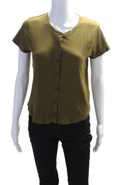 Madewell Women's Round Neck Short Sleeves Button Down Blouse Green Size S