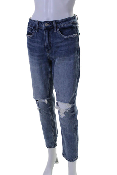 Flying Monkey Womens Cotton Mid Rise Distressed Boyfriend Jeans Blue Size 25