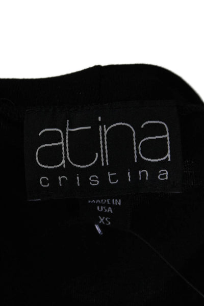 Atina Cristina Womens Embroidered Cut Out Flounce Sleeve Top Black Size XS