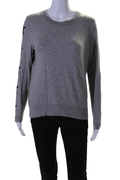 Elan Womens Thin Knit Star Print Long Sleeve Crewneck Top Heather Gray Size S