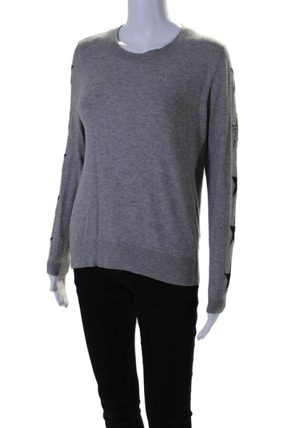 Elan Womens Thin Knit Star Print Long Sleeve Crewneck Top Heather Gray Size S