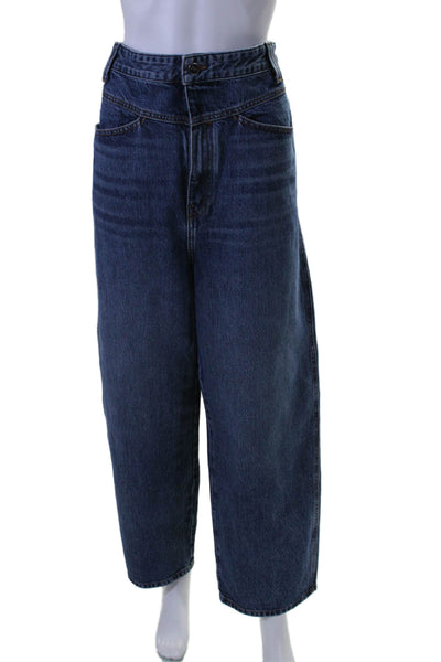 Khaite Womens Cotton 4 Pocket High-Rise Button Close Tapered Jeans Blue Size 32