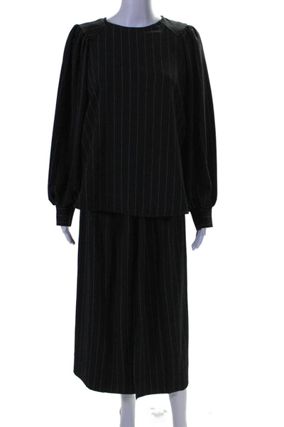 Ganni Womens Pinstripe Long Sleeve Pullover Blouse Top + Skirt Set Black Size 42