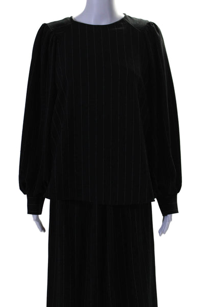 Ganni Womens Pinstripe Long Sleeve Pullover Blouse Top + Skirt Set Black Size 42