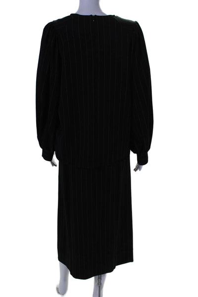 Ganni Womens Pinstripe Long Sleeve Pullover Blouse Top + Skirt Set Black Size 42