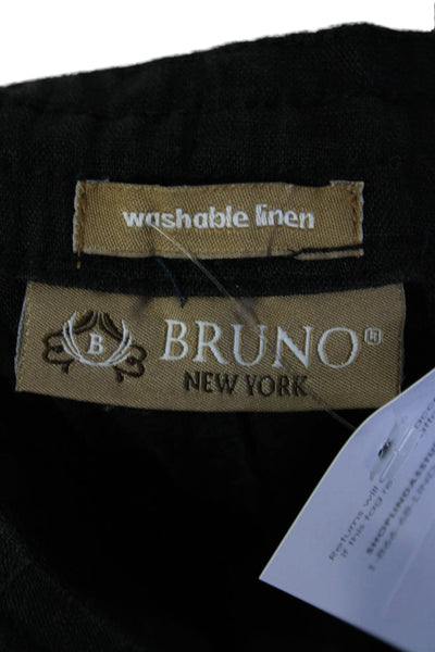 Bruno New York Mens Zipper Fly Straight Leg Linen Pants Dark Gray Size Medium