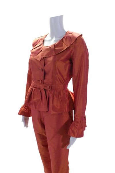 Xilin Gshi Womens Button Front Collared Silk Pants Suit Orange Size Small