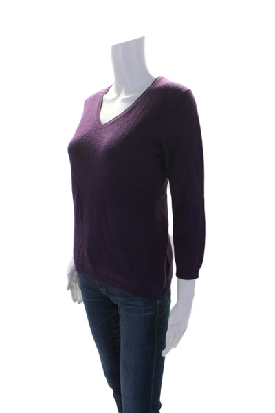 Neiman Marcus Womens 3/4 Sleeve V Neck Cashmere Sweater Purple Size Small