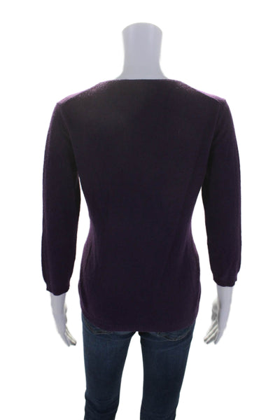 Neiman Marcus Womens 3/4 Sleeve V Neck Cashmere Sweater Purple Size Small