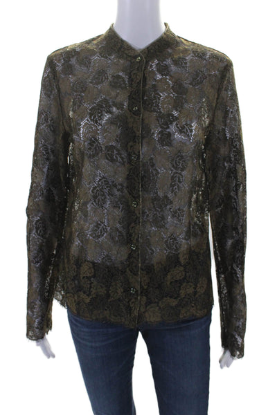 Worth Womens Button Front Long Sleeve Lace Shirt Top Brown Black Size 10